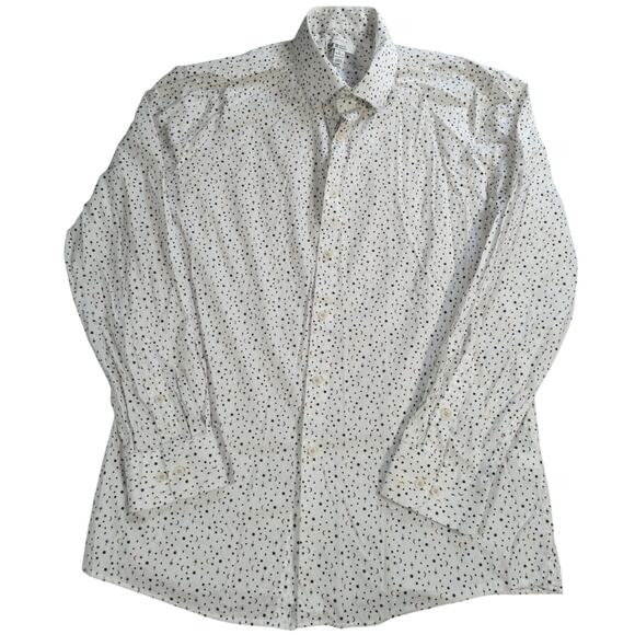 Bar III Slim Fit Stretch Dress Shirt L White Star Moon Print Long Sleeve Cotton - Picture 1 of 13